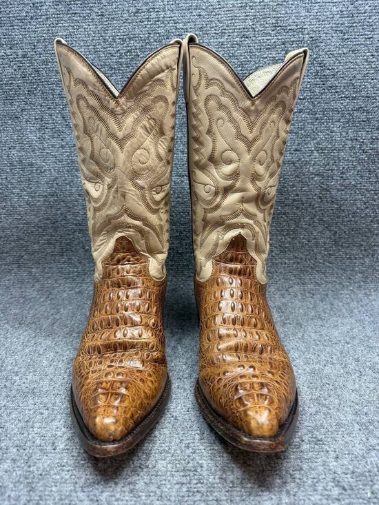 Men Western Cowboy Boots Croc Embossed Leather US 7 Read Description main image 14